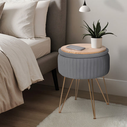 Side Table Storage Ottoman - Velvet Padded Stool Vanity Footstool REMY GREY 5