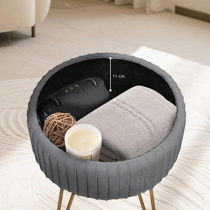 Side Table Storage Ottoman - Velvet Padded Stool Vanity Footstool REMY GREY 6