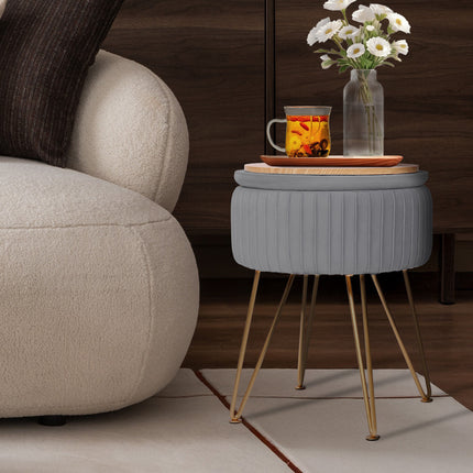 Side Table Storage Ottoman - Velvet Padded Stool Vanity Footstool REMY GREY 9
