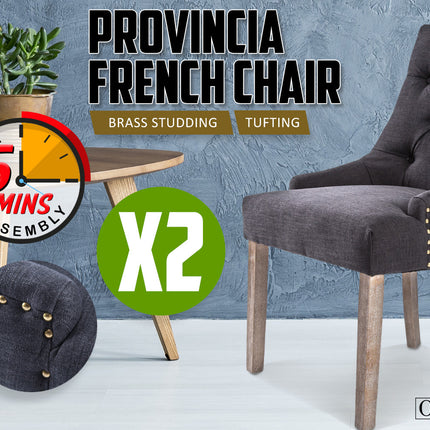 2X French Provincial Dining Chair Oak Leg AMOUR BLACK 2