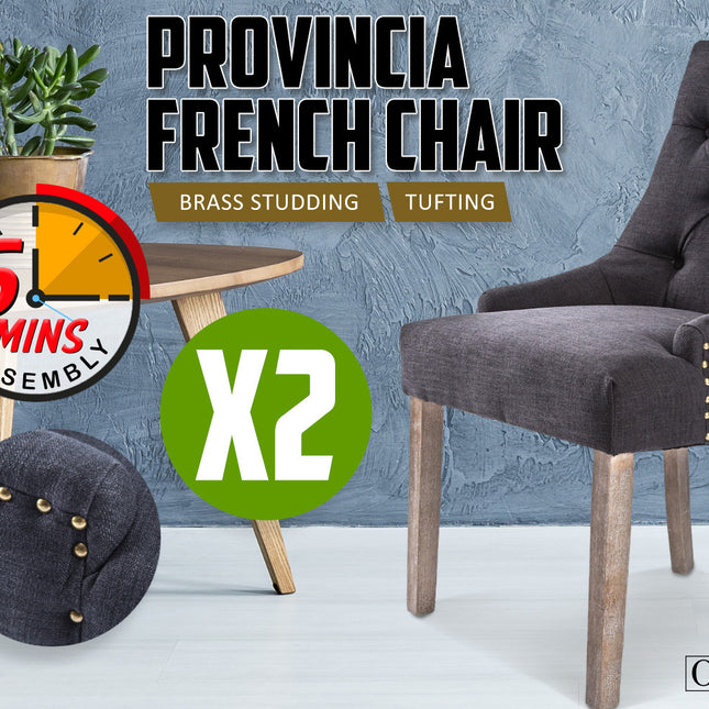 2X French Provincial Dining Chair Oak Leg AMOUR BLACK 2