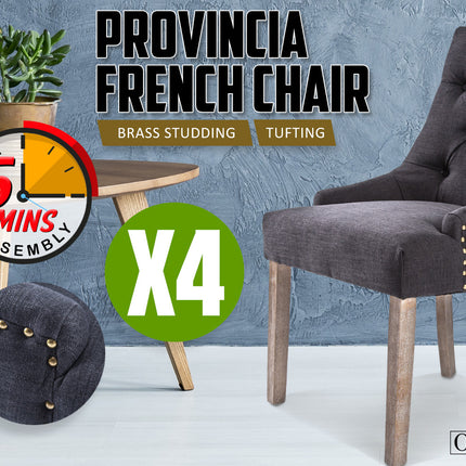 4X French Provincial Dining Chair Oak Leg AMOUR BLACK 2