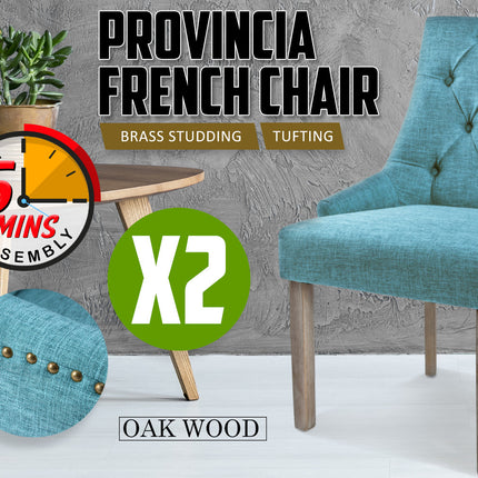2X French Provincial Dining Chair Oak Leg AMOUR BLUE 2