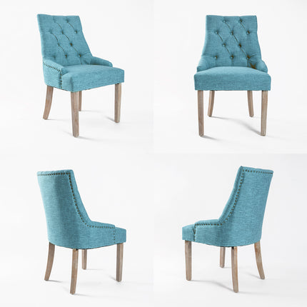2X French Provincial Dining Chair Oak Leg AMOUR BLUE 4