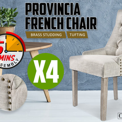 4X French Provincial Dining Chair Oak Leg AMOUR CREAM 2