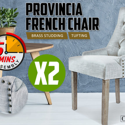 2X French Provincial Dining Chair Oak Leg AMOUR GREY 2