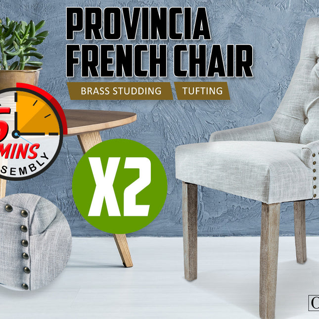 2X French Provincial Dining Chair Oak Leg AMOUR GREY 2