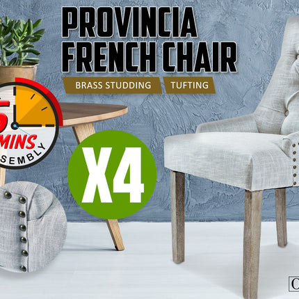 4X French Provincial Dining Chair Oak Leg AMOUR GREY 2