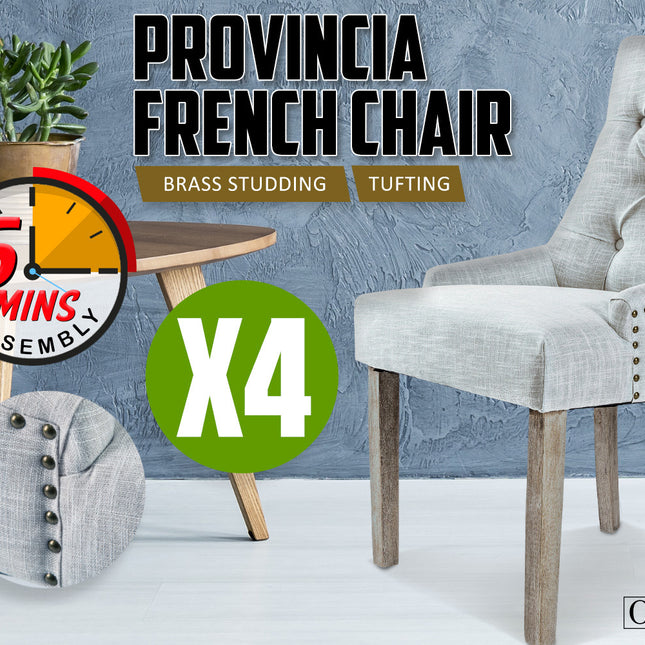 4X French Provincial Dining Chair Oak Leg AMOUR GREY 2