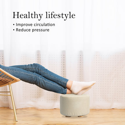 Fabric Ottoman Round Wooden Leg Foot Stool - BEIGE 3