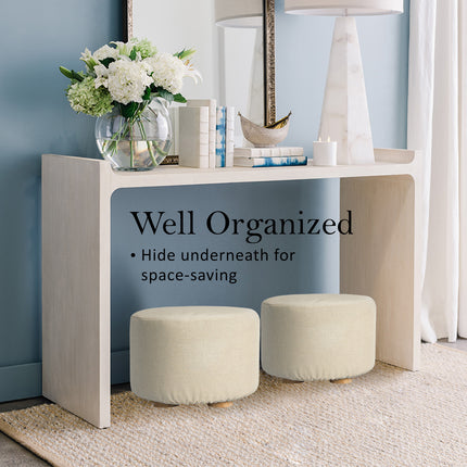 Fabric Ottoman Round Wooden Leg Foot Stool - BEIGE 7