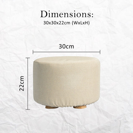 Fabric Ottoman Round Wooden Leg Foot Stool - BEIGE 12