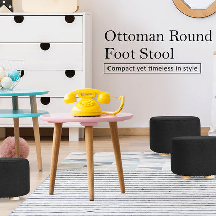 Fabric Ottoman Round Wooden Leg Foot Stool - BLACK 2
