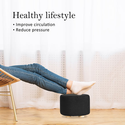 Fabric Ottoman Round Wooden Leg Foot Stool - BLACK 3