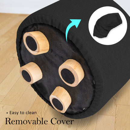 Fabric Ottoman Round Wooden Leg Foot Stool - BLACK 6