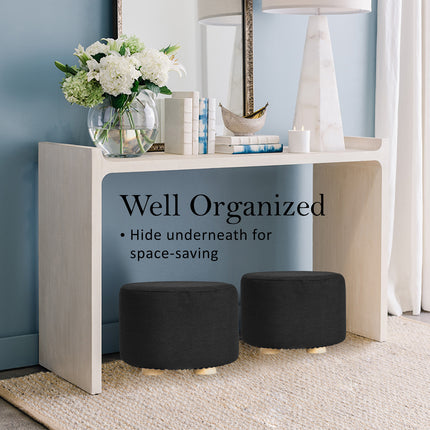 Fabric Ottoman Round Wooden Leg Foot Stool - BLACK 7