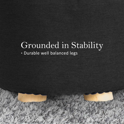 Fabric Ottoman Round Wooden Leg Foot Stool - BLACK 9