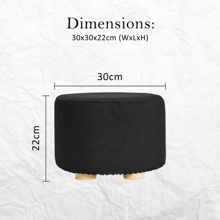 Fabric Ottoman Round Wooden Leg Foot Stool - BLACK 12