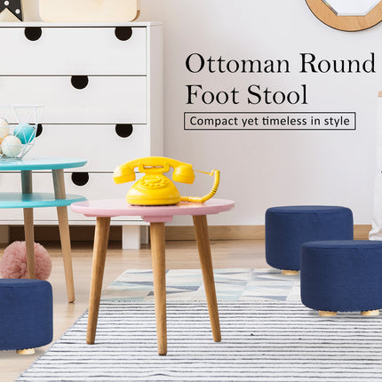 Fabric Ottoman Round Wooden Leg Foot Stool - DARK BLUE 2