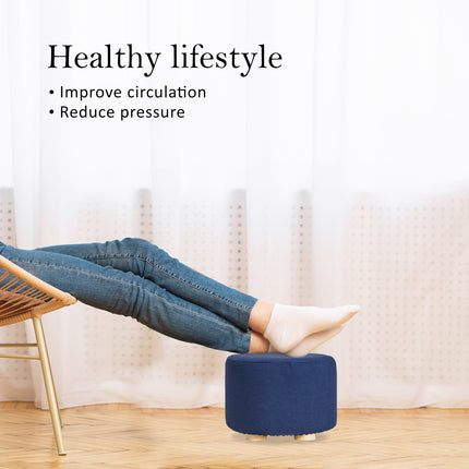 Fabric Ottoman Round Wooden Leg Foot Stool - DARK BLUE 3