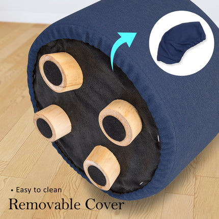 Fabric Ottoman Round Wooden Leg Foot Stool - DARK BLUE 6