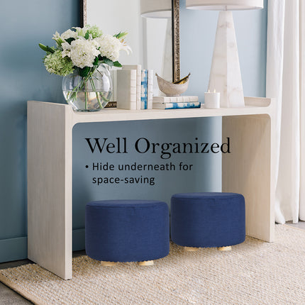 Fabric Ottoman Round Wooden Leg Foot Stool - DARK BLUE 7