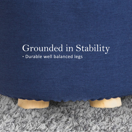Fabric Ottoman Round Wooden Leg Foot Stool - DARK BLUE 9