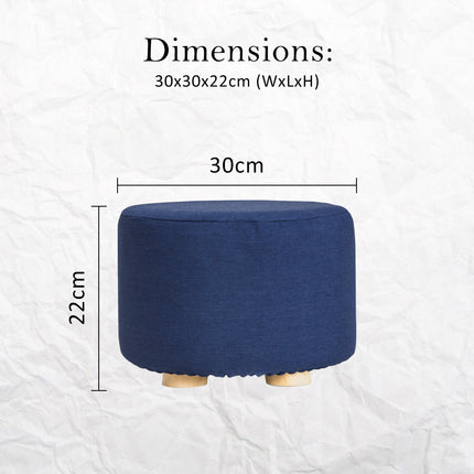 Fabric Ottoman Round Wooden Leg Foot Stool - DARK BLUE 12