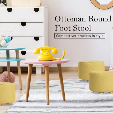 Fabric Ottoman Round Wooden Leg Foot Stool - MUSTARD YELLOW 2