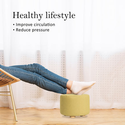 Fabric Ottoman Round Wooden Leg Foot Stool - MUSTARD YELLOW 3