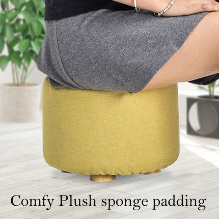 Fabric Ottoman Round Wooden Leg Foot Stool - MUSTARD YELLOW 5