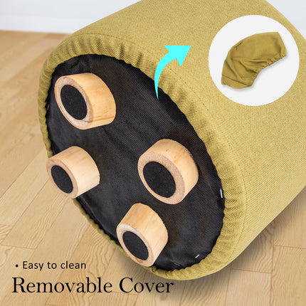 Fabric Ottoman Round Wooden Leg Foot Stool - MUSTARD YELLOW 6