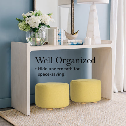Fabric Ottoman Round Wooden Leg Foot Stool - MUSTARD YELLOW 7