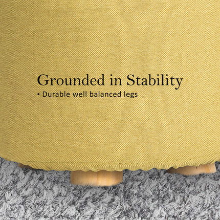 Fabric Ottoman Round Wooden Leg Foot Stool - MUSTARD YELLOW 9