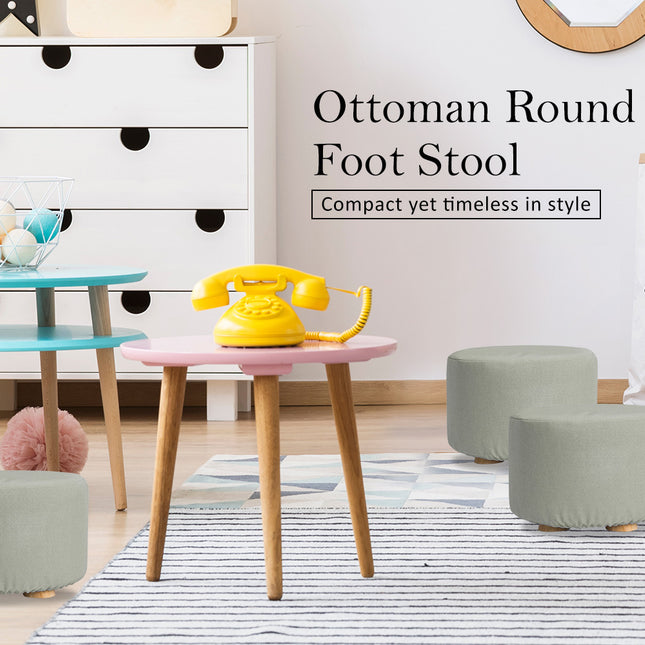 Fabric Ottoman Round Wooden Leg Foot Stool - GREY 2