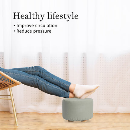 Fabric Ottoman Round Wooden Leg Foot Stool - GREY 3