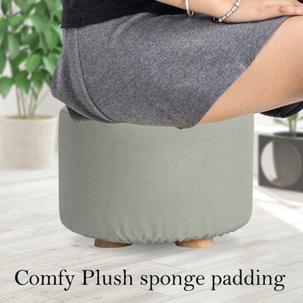 Fabric Ottoman Round Wooden Leg Foot Stool - GREY 5