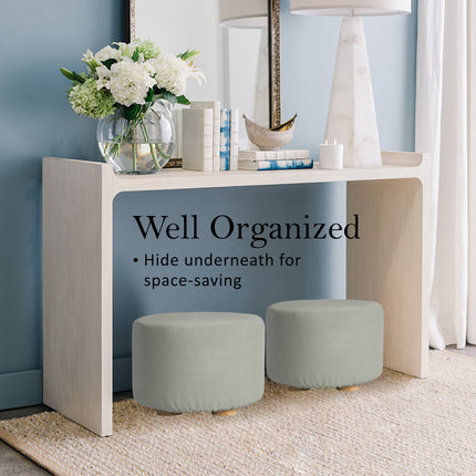Fabric Ottoman Round Wooden Leg Foot Stool - GREY 7
