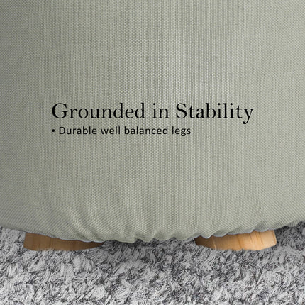 Fabric Ottoman Round Wooden Leg Foot Stool - GREY 9