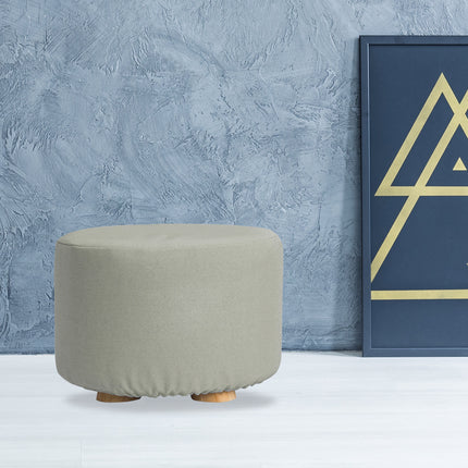 Fabric Ottoman Round Wooden Leg Foot Stool - GREY 11