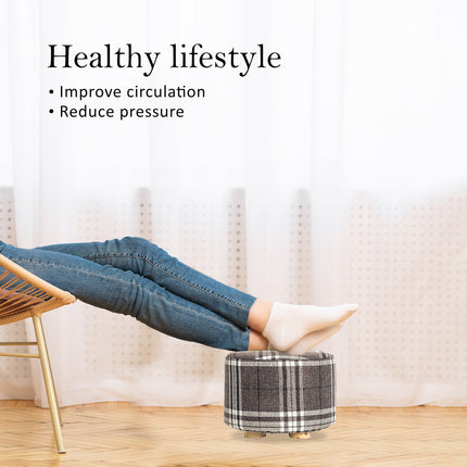 Fabric Ottoman Round Wooden Leg Foot Stool - LATTICE 3