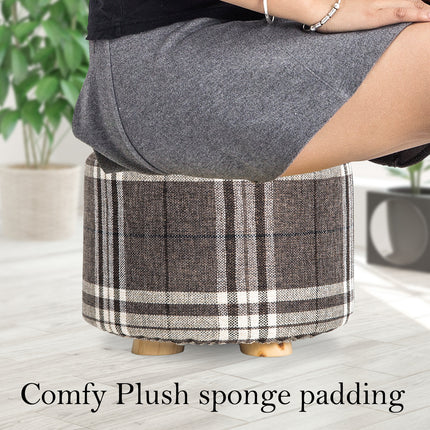 Fabric Ottoman Round Wooden Leg Foot Stool - LATTICE 5