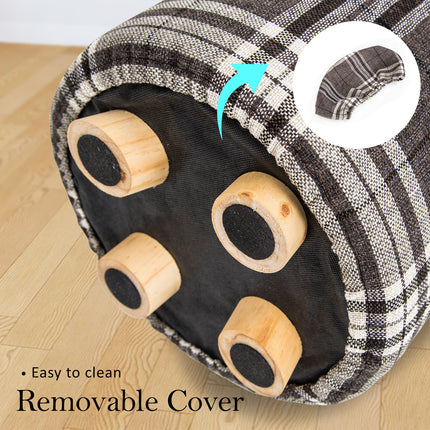 Fabric Ottoman Round Wooden Leg Foot Stool - LATTICE 6
