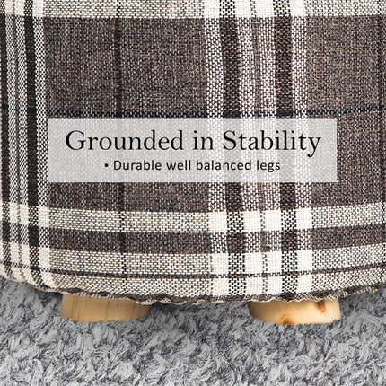 Fabric Ottoman Round Wooden Leg Foot Stool - LATTICE 9