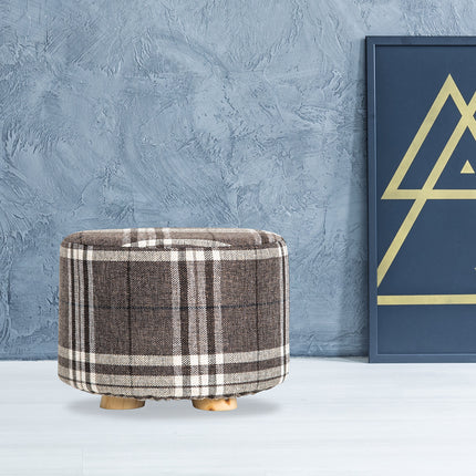Fabric Ottoman Round Wooden Leg Foot Stool - LATTICE 11