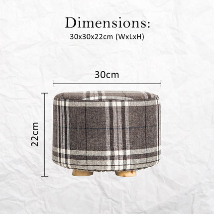 Fabric Ottoman Round Wooden Leg Foot Stool - LATTICE 12