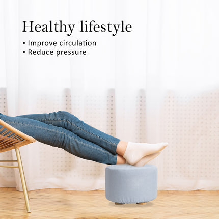 Fabric Ottoman Round Wooden Leg Foot Stool - LIGHT BLUE 3