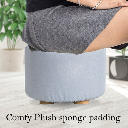 Fabric Ottoman Round Wooden Leg Foot Stool - LIGHT BLUE 5
