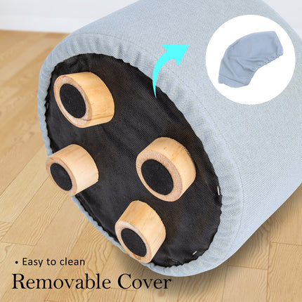 Fabric Ottoman Round Wooden Leg Foot Stool - LIGHT BLUE 6