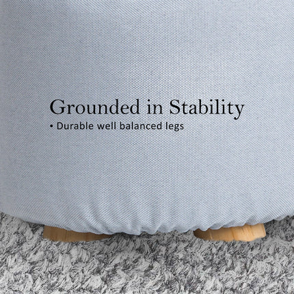 Fabric Ottoman Round Wooden Leg Foot Stool - LIGHT BLUE 9